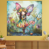 Whimsical Fairy, Vlinders en Wildbloemen Canvas Afdruk (Insitu (Woonkamer))
