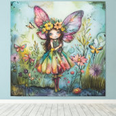 Whimsical Fairy, Vlinders en Wildbloemen Canvas Afdruk (Insitu (Houten vloer))
