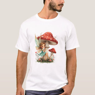 Whimsical Fairy Zittend op een paddenstoel T-shirt