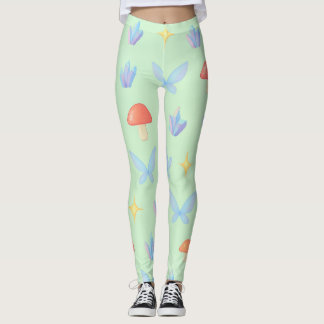 Whimsical Fairycore Pattern – Mushrooms, Crystals Leggings