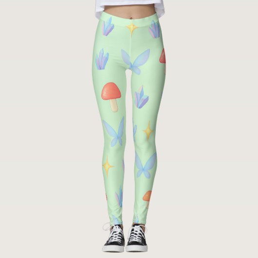 Whimsical Fairycore Pattern – Mushrooms, Crystals  Leggings (Voorkant)