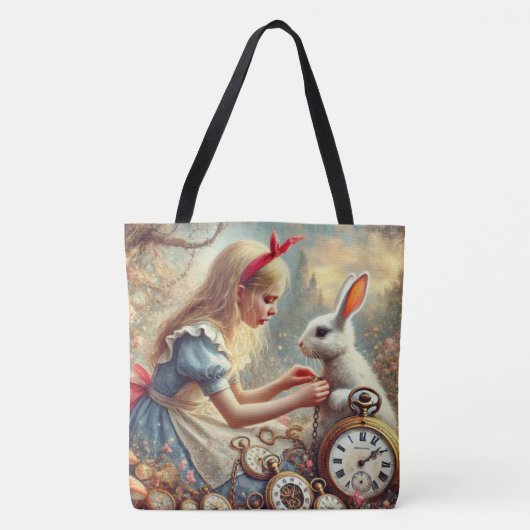 Whimsical Fairytale Art Alice and White Rabbit Tote Bag (Voorkant)