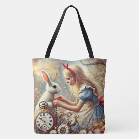 Whimsical Fairytale Art Alice and White Rabbit Tote Bag (Achterkant)