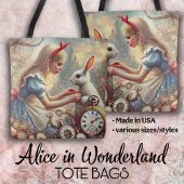 Whimsical Fairytale Art Alice and White Rabbit Tote Bag