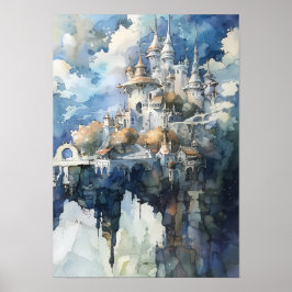 Whimsical Fairytale Castle on Sky Cliff Poster