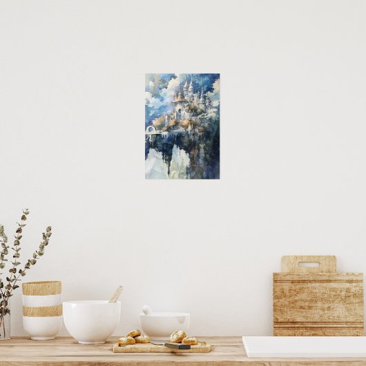 Whimsical Fairytale Castle on Sky Cliff Poster (Keuken)