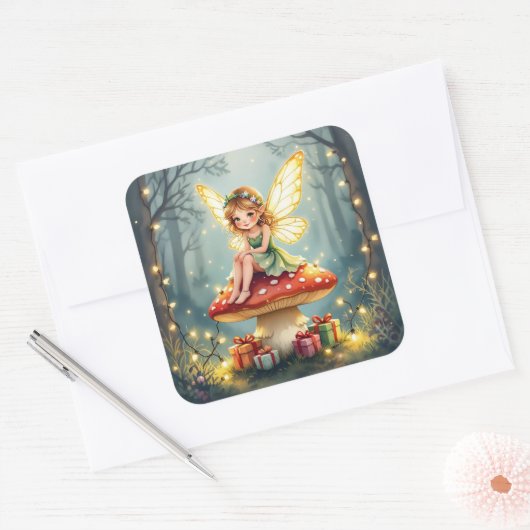 Whimsical Fairytale Christmas  Vierkante Sticker (Envelop)