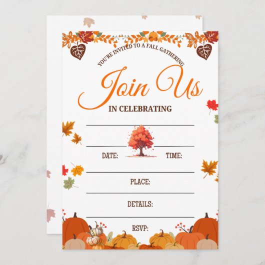 Whimsical Fall Gathering Invitation Kaart (Voorkant / Achterkant)
