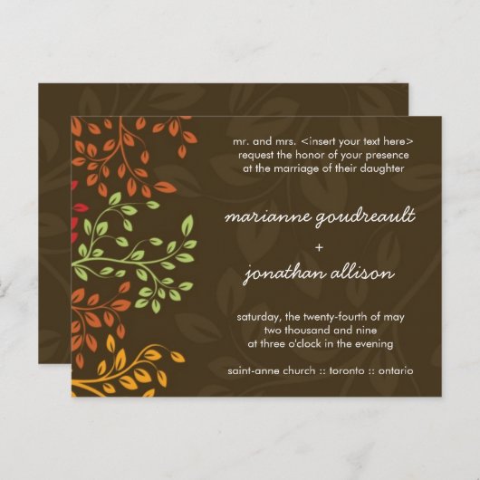 Whimsical Fall Huwelijksuitnodiging Uitnodiging Briefkaart (Voorkant / Achterkant)