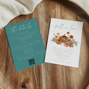 Whimsical Fall in Love QR Code All-in-One Trouwfee Kaart
