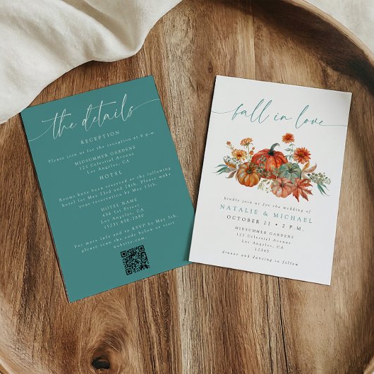 Whimsical Fall in Love QR Code All-in-One Trouwfee Kaart