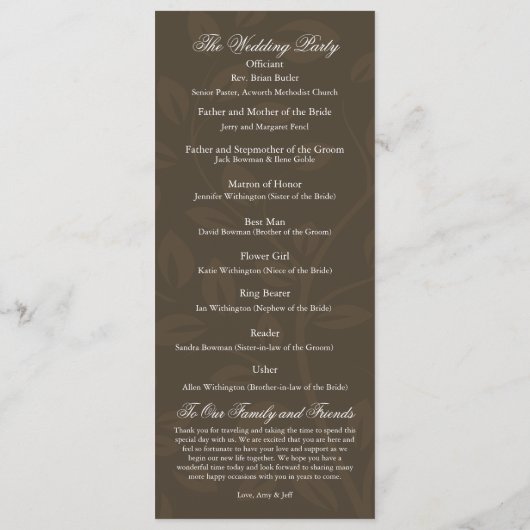 Whimsical Fall Wedding Program Programmakaart (Achterkant)