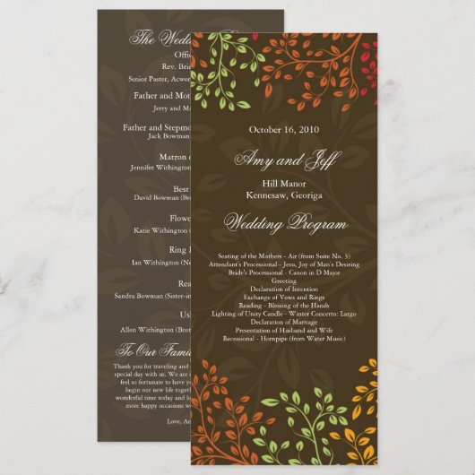 Whimsical Fall Wedding Program Programmakaart (Voorkant / Achterkant)