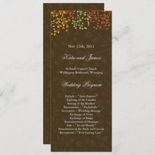 Whimsical Fall Wedding Program Programmakaart (Voorkant / Achterkant)
