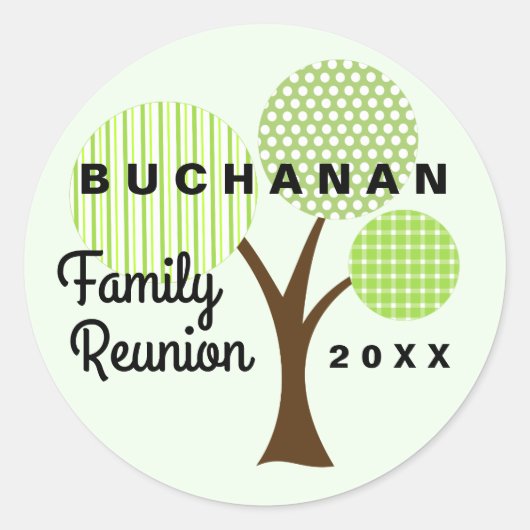 Whimsical Familie Reünie Boom Groen Patroon Ronde Sticker (Voorkant)