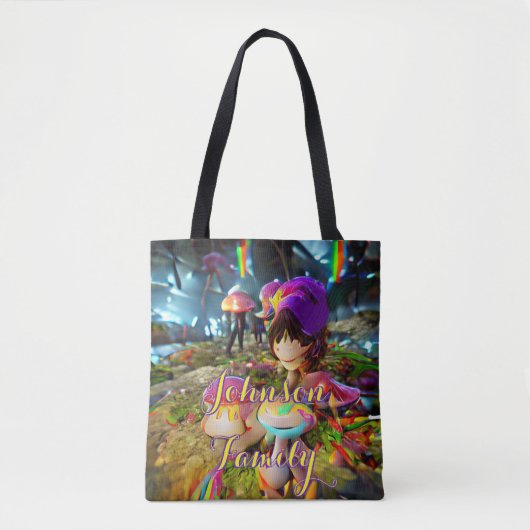 Whimsical Family Beach Canvas tas met champignons (Voorkant)