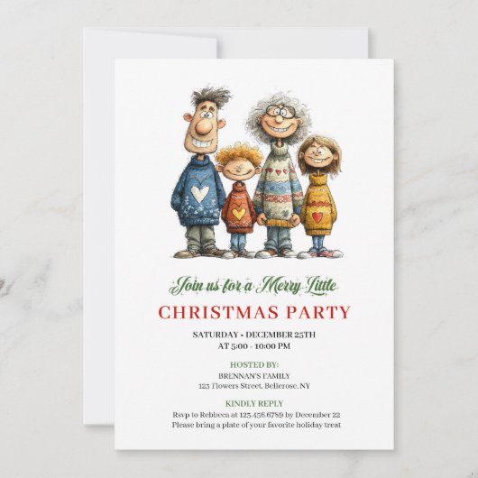 Whimsical Family Cartoon Modern Christmas Card Kaart (Voorkant)