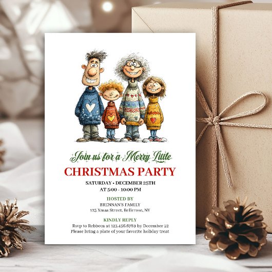 Whimsical Family Cartoon Modern Christmas Card Kaart