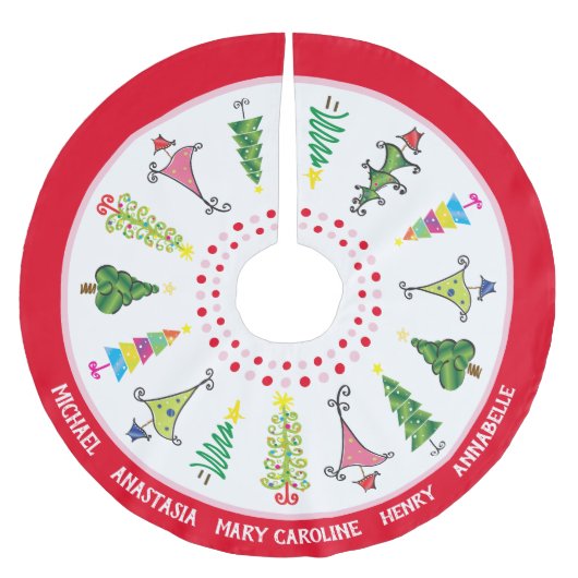 Whimsical Family Names Red Pink kerstbomen Kerstboom Rok (Voorkant)