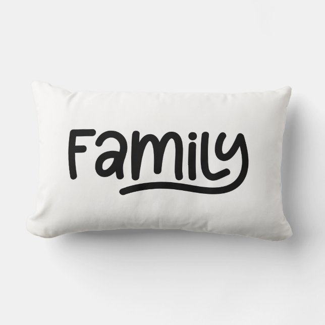 Whimsical Family Typography Zwart-wit Kussen (Voorkant)