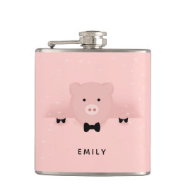 Whimsical & Fancy Pink Cute Boerderij Animal Heupfles