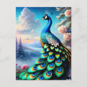 Whimsical Fantasy Art Roos Tuin Peacock Briefkaart (Voorkant)