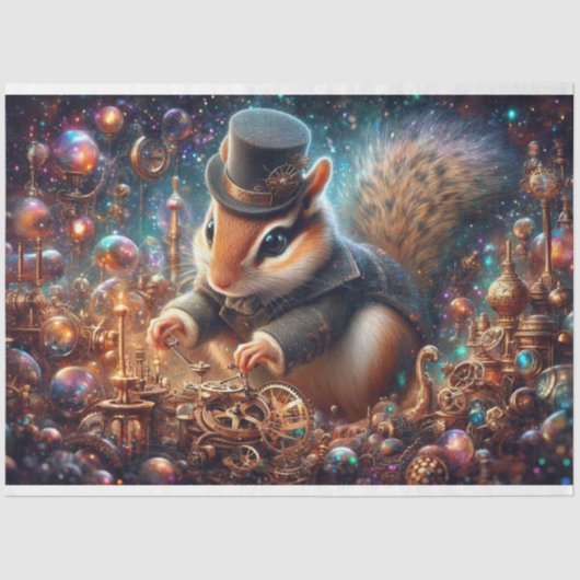 Whimsical Fantasy Art Steampunk Chipmunk Decoupage Tissuepapier (Voorkant)