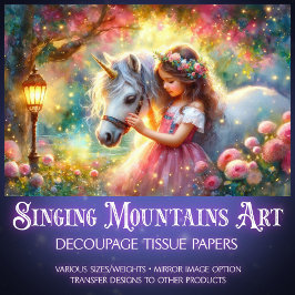 Whimsical Fantasy Art Unicorn And Girl Decoupage  Tissuepapier