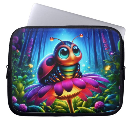 Whimsical Fantasy bug neon droomachtige natuur Laptop Sleeve (Voorkant)