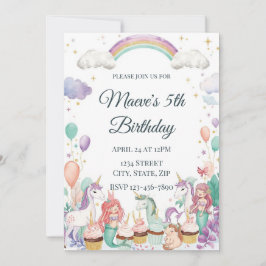 Whimsical Fantasy Creatures Kids Birthday Party Kaart