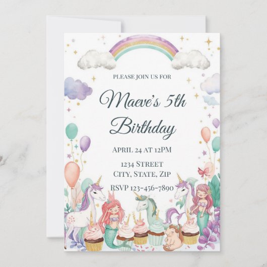 Whimsical Fantasy Creatures Kids Birthday Party Kaart (Voorkant)