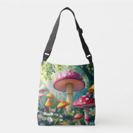 Whimsical Fantasy Enchanted Forest Mushrooms Crossbody Tas