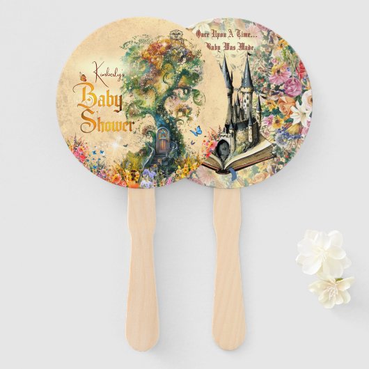 Whimsical Fantasy Garden Baby doucheTafel Confetti Handwaaier (Voorkant en achterkant)