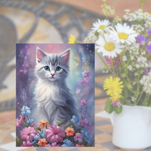 Whimsical Fantasy Kitten in Tuin Kat Briefkaart