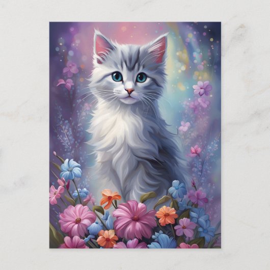 Whimsical Fantasy Kitten in Tuin Kat Briefkaart (Voorkant)