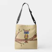 Whimsical Fantasy Kleurrijke Uil op Tree Branch Ta Crossbody Tas (Achterkant)