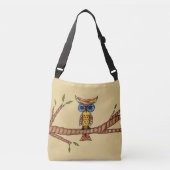Whimsical Fantasy Kleurrijke Uil op Tree Branch Ta Crossbody Tas (Voorkant)