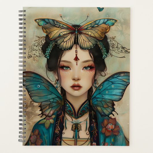 Whimsical Fantasy Portret Dame met Vlinders Planner (Voorkant)