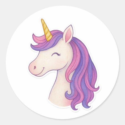 Whimsical Fantasy Smiling Unicorn Sticker (Voorkant)
