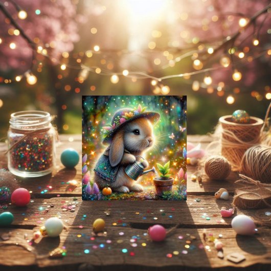 Whimsical Fantasy Sparkle Garden Bunny Pasen Feestdagenkaart