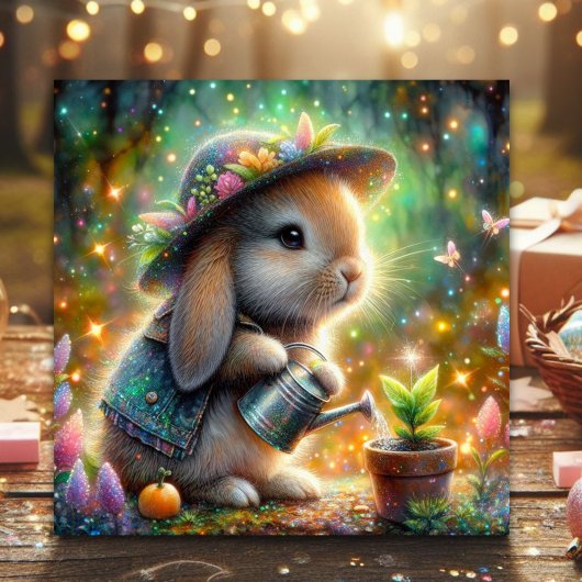 Whimsical Fantasy Sparkle Garden Bunny Pasen Feestdagenkaart