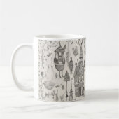 Whimsical Fantasy Village Schets Abstracte Kunst K Koffiemok (Links)