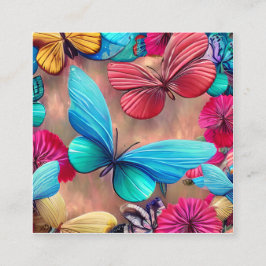 Whimsical fantasy vlucht van kleurrijke vlinders a vierkante visitekaartje