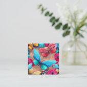 Whimsical fantasy vlucht van kleurrijke vlinders a vierkante visitekaartje (Staand voorkant)