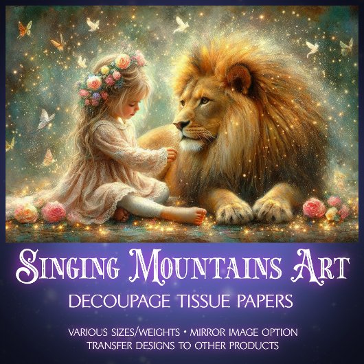 Whimsical Fantasy Vrienden Meisje en Leeuw Decoupa Tissuepapier