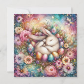 Whimsical Fantasy Waterverf Paashaas Bloemen Feestdagenkaart (Voorkant)