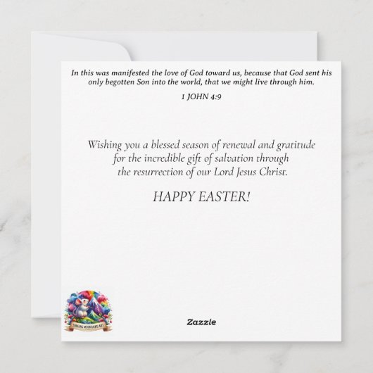 Whimsical Fantasy Waterverf Paashaas Bloemen Feestdagenkaart (Achterkant)