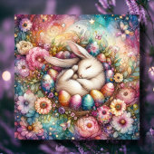 Whimsical Fantasy Waterverf Paashaas Bloemen Feestdagenkaart