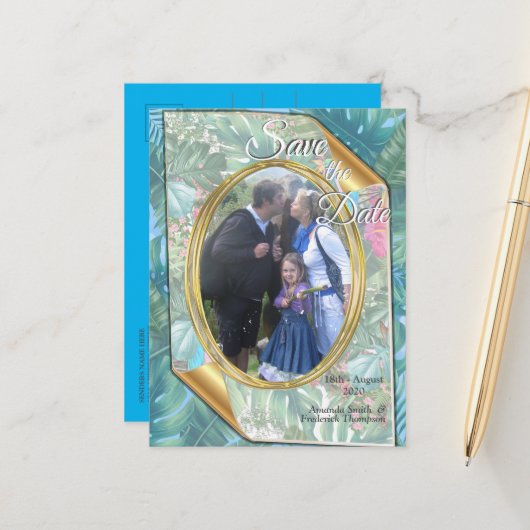 Whimsical Fantasy World met een tropische smaak Aankondigingskaart (Voorkant / Achterkant in situ)