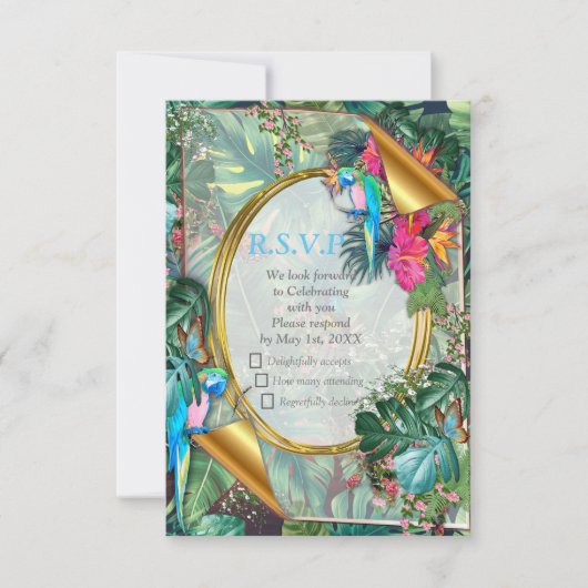 Whimsical Fantasy World met een tropische smaak RSVP Kaartje (Voorkant)